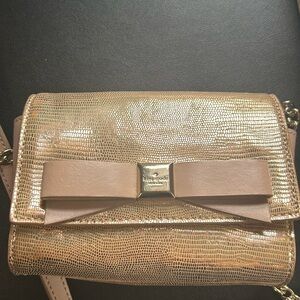 Kate Spade New York Rose Gold Metallic Mini Purse bow Crossbody glam feminine